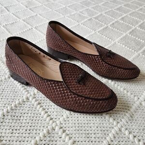 Belgian Shoes Woven Loafers Handmade Juliette Brown Tresse Size 8